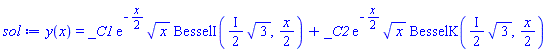 y(x) = _C1*exp(-(1/2)*x)*x^(1/2)*BesselI(((1/2)*I)*3^(1/2), (1/2)*x)+_C2*exp(-(1/2)*x)*x^(1/2)*BesselK(((1/2)*I)*3^(1/2), (1/2)*x)