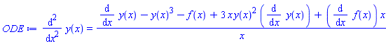 diff(diff(y(x), x), x) = (diff(y(x), x)-y(x)^3-f(x)+3*x*y(x)^2*(diff(y(x), x))+(diff(f(x), x))*x)/x