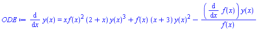 diff(y(x), x) = x*f(x)^2*(2+x)*y(x)^3+f(x)*(x+3)*y(x)^2-(diff(f(x), x))*y(x)/f(x)