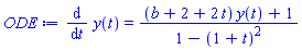 diff(y(t), t) = ((b+2+2*t)*y(t)+1)/(1-(1+t)^2)