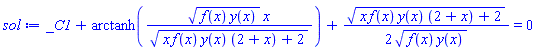_C1+arctanh((f(x)*y(x))^(1/2)*x/(x*f(x)*y(x)*(2+x)+2)^(1/2))+(1/2)*(x*f(x)*y(x)*(2+x)+2)^(1/2)/(f(x)*y(x))^(1/2) = 0