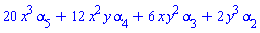20*x^3*alpha[5]+12*x^2*y*alpha[4]+6*x*y^2*alpha[3]+2*y^3*alpha[2]
