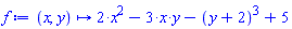 proc (x, y) options operator, arrow; 2*x^2-3*x*y-(y+2)^3+5 end proc