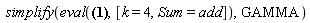 simplify(eval(pochhammer(-j, j)*(Sum(binomial(k, _k1)*(-1)^_k1*y^(-_k1)*(y^2)^j*GAMMA(-2*j+_k1)*(diff((x*y^2+2)^(-1-j), [`$`(y, k-_k1)]))/GAMMA(-2*j), _k1 = 0 .. k)), [k = 4, Sum = add]), GAMMA)
