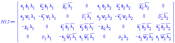 Matrix(4, 8, {(1, 1) = `&epsilon;`[1]*phi(x, t)[1]*lambda[1], (1, 2) = conjugate(`&epsilon;`[2])*phi(x, t)[1]*lambda[1], (1, 3) = conjugate(chi(x, t)[1])*conjugate(lambda[1]), (1, 4) = 0, (1, 5) = `&epsilon;`[1]*phi(x, t)[2]*lambda[2], (1, 6) = conjugate(`&epsilon;`[2])*phi(x, t)[2]*lambda[2], (1, 7) = conjugate(chi(x, t)[2])*conjugate(lambda[2]), (1, 8) = 0, (2, 1) = `&epsilon;`[2]*psi(x, t)[1]*lambda[1], (2, 2) = -conjugate(`&epsilon;`[1])*psi(x, t)[1]*lambda[1], (2, 3) = 0, (2, 4) = conjugate(rho(x, t)[1])*conjugate(lambda[1]), (2, 5) = `&epsilon;`[2]*psi(x, t)[2]*lambda[2], (2, 6) = -conjugate(`&epsilon;`[1])*psi(x, t)[2]*lambda[2], (2, 7) = 0, (2, 8) = conjugate(rho(x, t)[2])*conjugate(lambda[2]), (3, 1) = -chi(x, t)[1]*lambda[1], (3, 2) = 0, (3, 3) = conjugate(`&epsilon;`[1])*conjugate(phi(x, t)[1])*conjugate(lambda[1]), (3, 4) = conjugate(`&epsilon;`[2])*conjugate(phi(x, t)[1])*conjugate(lambda[1]), (3, 5) = -chi(x, t)[2]*lambda[2], (3, 6) = 0, (3, 7) = conjugate(`&epsilon;`[1])*conjugate(phi(x, t)[2])*conjugate(lambda[2]), (3, 8) = conjugate(`&epsilon;`[2])*conjugate(phi(x, t)[2])*conjugate(lambda[2]), (4, 1) = 0, (4, 2) = rho(x, t)[1]*lambda[1], (4, 3) = -`&epsilon;`[2]*conjugate(psi(x, t)[1])*conjugate(lambda[1]), (4, 4) = `&epsilon;`[1]*conjugate(psi(x, t)[1])*conjugate(lambda[1]), (4, 5) = 0, (4, 6) = rho(x, t)[2]*lambda[2], (4, 7) = -`&epsilon;`[2]*conjugate(psi(x, t)[2])*conjugate(lambda[2]), (4, 8) = `&epsilon;`[1]*conjugate(psi(x, t)[2])*conjugate(lambda[2])})