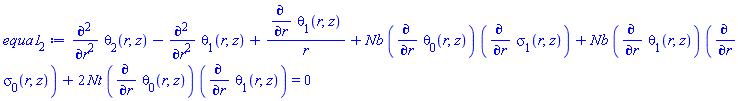 diff(diff(theta[2](r, z), r), r)-(diff(diff(theta[1](r, z), r), r))+(diff(theta[1](r, z), r))/r+Nb*(diff(theta[0](r, z), r))*(diff(sigma[1](r, z), r))+Nb*(diff(theta[1](r, z), r))*(diff(sigma[0](r, z), r))+2*Nt*(diff(theta[0](r, z), r))*(diff(theta[1](r, z), r)) = 0