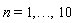 n = 1, () .. (), 10
