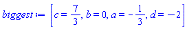 [c = 7/3, b = 0, a = -1/3, d = -2]