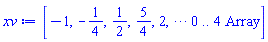 `Array(0..4, {(1) = -1, (2) = -\`/\`(1, 4), (3) = \`/\`(1, 2), (4) = \`/\`(5, 4)})`