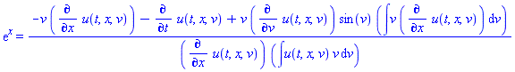 exp(x) = (-v*(diff(u(t, x, v), x))-(diff(u(t, x, v), t))+v*(diff(u(t, x, v), v))*sin(v)*(int(v*(diff(u(t, x, v), x)), v)))/((diff(u(t, x, v), x))*(int(u(t, x, v)*v, v)))