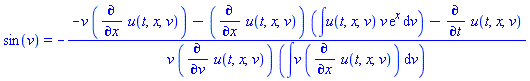 sin(v) = -(-v*(diff(u(t, x, v), x))-(diff(u(t, x, v), x))*(int(u(t, x, v)*v*exp(x), v))-(diff(u(t, x, v), t)))/(v*(diff(u(t, x, v), v))*(int(v*(diff(u(t, x, v), x)), v)))