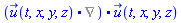 Physics:-Vectors:-`.`(Physics:-Vectors:-`.`(u_(t, x, y, z), %Nabla), u_(t, x, y, z))