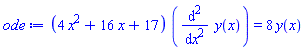 (4*x^2+16*x+17)*(diff(diff(y(x), x), x)) = 8*y(x)