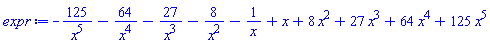 -125/x^5-64/x^4-27/x^3-8/x^2-1/x+x+8*x^2+27*x^3+64*x^4+125*x^5