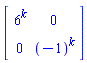 Matrix(2, 2, {(1, 1) = 6^k, (1, 2) = 0, (2, 1) = 0, (2, 2) = (-1)^k})