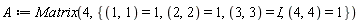 A := Matrix(4, {(1, 1) = 1, (2, 2) = 1, (3, 3) = I, (4, 4) = 1})