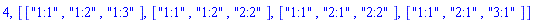 4, [["1:1", "1:2", "1:3"], ["1:1", "1:2", "2:2"], ["1:1", "2:1", "2:2"], ["1:1", "2:1", "3:1"]]