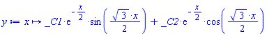 proc (x) options operator, arrow; _C1*exp(-(1/2)*x)*sin((1/2)*3^(1/2)*x)+_C2*exp(-(1/2)*x)*cos((1/2)*3^(1/2)*x) end proc