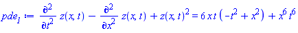 diff(diff(z(x, t), t), t)-(diff(diff(z(x, t), x), x))+z(x, t)^2 = 6*x*t*(-t^2+x^2)+x^6*t^6
