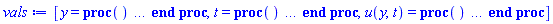 [y = proc () option `Copyright (c) 2000 by Waterloo Maple Inc. All rights reserved.`; evalf(args[1]) end proc, t = proc () option `Copyright (c) 2000 by Waterloo Maple Inc. All rights reserved.`; evalf(args[2]) end proc, u(y, t) = proc () local tv, xv, solnproc, stype, ndsol, vals; option `Copyright (c) 2001 by Waterloo Maple Inc. All rights reserved.`; Digits := trunc(evalhf(Digits)); solnproc := proc (tv, xv) local INFO, errest, nd, dvars, dary, daryt, daryx, vals, msg, i, j; option `Copyright (c) 2001 by Waterloo Maple Inc. All rights reserved.`; table( [( "soln_procedures" ) = array( 1 .. 1, [( 1 ) = (36893488148548359020)  ] ) ] ) INFO := table( [( "bandwidth" ) = [1, 2], ( "depdords" ) = [[[2, 1]]], ( "periodic" ) = false, ( "matrixhf" ) = true, ( "theta" ) = 1/2, ( "adjusted" ) = false, ( "timei" ) = 3, ( "solmatrix" ) = Matrix(101, 6, {(1, 1) = .0, (1, 2) = .0, (1, 3) = .0, (1, 4) = .0, (1, 5) = .0, (1, 6) = .0, (2, 1) = .0, (2, 2) = .0, (2, 3) = .0, (2, 4) = .0, (2, 5) = .0, (2, 6) = .0, (3, 1) = .0, (3, 2) = .0, (3, 3) = .0, (3, 4) = .0, (3, 5) = .0, (3, 6) = .0, (4, 1) = .0, (4, 2) = .0, (4, 3) = .0, (4, 4) = .0, (4, 5) = .0, (4, 6) = .0, (5, 1) = .0, (5, 2) = .0, (5, 3) = .0, (5, 4) = .0, (5, 5) = .0, (5, 6) = .0, (6, 1) = .0, (6, 2) = .0, (6, 3) = .0, (6, 4) = .0, (6, 5) = .0, (6, 6) = .0, (7, 1) = .0, (7, 2) = .0, (7, 3) = .0, (7, 4) = .0, (7, 5) = .0, (7, 6) = .0, (8, 1) = .0, (8, 2) = .0, (8, 3) = .0, (8, 4) = .0, (8, 5) = .0, (8, 6) = .0, (9, 1) = .0, (9, 2) = .0, (9, 3) = .0, (9, 4) = .0, (9, 5) = .0, (9, 6) = .0, (10, 1) = .0, (10, 2) = .0, (10, 3) = .0, (10, 4) = .0, (10, 5) = .0, (10, 6) = .0, (11, 1) = .0, (11, 2) = .0, (11, 3) = .0, (11, 4) = .0, (11, 5) = .0, (11, 6) = .0, (12, 1) = .0, (12, 2) = .0, (12, 3) = .0, (12, 4) = .0, (12, 5) = .0, (12, 6) = .0, (13, 1) = .0, (13, 2) = .0, (13, 3) = .0, (13, 4) = .0, (13, 5) = .0, (13, 6) = .0, (14, 1) = .0, (14, 2) = .0, (14, 3) = .0, (14, 4) = .0, (14, 5) = .0, (14, 6) = .0, (15, 1) = .0, (15, 2) = .0, (15, 3) = .0, (15, 4) = .0, (15, 5) = .0, (15, 6) = .0, (16, 1) = .0, (16, 2) = .0, (16, 3) = .0, (16, 4) = .0, (16, 5) = .0, (16, 6) = .0, (17, 1) = .0, (17, 2) = .0, (17, 3) = .0, (17, 4) = .0, (17, 5) = .0, (17, 6) = .0, (18, 1) = .0, (18, 2) = .0, (18, 3) = .0, (18, 4) = .0, (18, 5) = .0, (18, 6) = .0, (19, 1) = .0, (19, 2) = .0, (19, 3) = .0, (19, 4) = .0, (19, 5) = .0, (19, 6) = .0, (20, 1) = .0, (20, 2) = .0, (20, 3) = .0, (20, 4) = .0, (20, 5) = .0, (20, 6) = .0, (21, 1) = .0, (21, 2) = .0, (21, 3) = .0, (21, 4) = .0, (21, 5) = .0, (21, 6) = .0, (22, 1) = .0, (22, 2) = .0, (22, 3) = .0, (22, 4) = .0, (22, 5) = .0, (22, 6) = .0, (23, 1) = .0, (23, 2) = .0, (23, 3) = .0, (23, 4) = .0, (23, 5) = .0, (23, 6) = .0, (24, 1) = .0, (24, 2) = .0, (24, 3) = .0, (24, 4) = .0, (24, 5) = .0, (24, 6) = .0, (25, 1) = .0, (25, 2) = .0, (25, 3) = .0, (25, 4) = .0, (25, 5) = .0, (25, 6) = .0, (26, 1) = .0, (26, 2) = .0, (26, 3) = .0, (26, 4) = .0, (26, 5) = .0, (26, 6) = .0, (27, 1) = .0, (27, 2) = .0, (27, 3) = .0, (27, 4) = .0, (27, 5) = .0, (27, 6) = .0, (28, 1) = .0, (28, 2) = .0, (28, 3) = .0, (28, 4) = .0, (28, 5) = .0, (28, 6) = .0, (29, 1) = .0, (29, 2) = .0, (29, 3) = .0, (29, 4) = .0, (29, 5) = .0, (29, 6) = .0, (30, 1) = .0, (30, 2) = .0, (30, 3) = .0, (30, 4) = .0, (30, 5) = .0, (30, 6) = .0, (31, 1) = .0, (31, 2) = .0, (31, 3) = .0, (31, 4) = .0, (31, 5) = .0, (31, 6) = .0, (32, 1) = .0, (32, 2) = .0, (32, 3) = .0, (32, 4) = .0, (32, 5) = .0, (32, 6) = .0, (33, 1) = .0, (33, 2) = .0, (33, 3) = .0, (33, 4) = .0, (33, 5) = .0, (33, 6) = .0, (34, 1) = .0, (34, 2) = .0, (34, 3) = .0, (34, 4) = .0, (34, 5) = .0, (34, 6) = .0, (35, 1) = .0, (35, 2) = .0, (35, 3) = .0, (35, 4) = .0, (35, 5) = .0, (35, 6) = .0, (36, 1) = .0, (36, 2) = .0, (36, 3) = .0, (36, 4) = .0, (36, 5) = .0, (36, 6) = .0, (37, 1) = .0, (37, 2) = .0, (37, 3) = .0, (37, 4) = .0, (37, 5) = .0, (37, 6) = .0, (38, 1) = .0, (38, 2) = .0, (38, 3) = .0, (38, 4) = .0, (38, 5) = .0, (38, 6) = .0, (39, 1) = .0, (39, 2) = .0, (39, 3) = .0, (39, 4) = .0, (39, 5) = .0, (39, 6) = .0, (40, 1) = .0, (40, 2) = .0, (40, 3) = .0, (40, 4) = .0, (40, 5) = .0, (40, 6) = .0, (41, 1) = .0, (41, 2) = .0, (41, 3) = .0, (41, 4) = .0, (41, 5) = .0, (41, 6) = .0, (42, 1) = .0, (42, 2) = .0, (42, 3) = .0, (42, 4) = .0, (42, 5) = .0, (42, 6) = .0, (43, 1) = .0, (43, 2) = .0, (43, 3) = .0, (43, 4) = .0, (43, 5) = .0, (43, 6) = .0, (44, 1) = .0, (44, 2) = .0, (44, 3) = .0, (44, 4) = .0, (44, 5) = .0, (44, 6) = .0, (45, 1) = .0, (45, 2) = .0, (45, 3) = .0, (45, 4) = .0, (45, 5) = .0, (45, 6) = .0, (46, 1) = .0, (46, 2) = .0, (46, 3) = .0, (46, 4) = .0, (46, 5) = .0, (46, 6) = .0, (47, 1) = .0, (47, 2) = .0, (47, 3) = .0, (47, 4) = .0, (47, 5) = .0, (47, 6) = .0, (48, 1) = .0, (48, 2) = .0, (48, 3) = .0, (48, 4) = .0, (48, 5) = .0, (48, 6) = .0, (49, 1) = .0, (49, 2) = .0, (49, 3) = .0, (49, 4) = .0, (49, 5) = .0, (49, 6) = .0, (50, 1) = .0, (50, 2) = .0, (50, 3) = .0, (50, 4) = .0, (50, 5) = .0, (50, 6) = .0, (51, 1) = .0, (51, 2) = .0, (51, 3) = .0, (51, 4) = .0, (51, 5) = .0, (51, 6) = .0, (52, 1) = .0, (52, 2) = .0, (52, 3) = .0, (52, 4) = .0, (52, 5) = .0, (52, 6) = .0, (53, 1) = .0, (53, 2) = .0, (53, 3) = .0, (53, 4) = .0, (53, 5) = .0, (53, 6) = .0, (54, 1) = .0, (54, 2) = .0, (54, 3) = .0, (54, 4) = .0, (54, 5) = .0, (54, 6) = .0, (55, 1) = .0, (55, 2) = .0, (55, 3) = .0, (55, 4) = .0, (55, 5) = .0, (55, 6) = .0, (56, 1) = .0, (56, 2) = .0, (56, 3) = .0, (56, 4) = .0, (56, 5) = .0, (56, 6) = .0, (57, 1) = .0, (57, 2) = .0, (57, 3) = .0, (57, 4) = .0, (57, 5) = .0, (57, 6) = .0, (58, 1) = .0, (58, 2) = .0, (58, 3) = .0, (58, 4) = .0, (58, 5) = .0, (58, 6) = .0, (59, 1) = .0, (59, 2) = .0, (59, 3) = .0, (59, 4) = .0, (59, 5) = .0, (59, 6) = .0, (60, 1) = .0, (60, 2) = .0, (60, 3) = .0, (60, 4) = .0, (60, 5) = .0, (60, 6) = .0, (61, 1) = .0, (61, 2) = .0, (61, 3) = .0, (61, 4) = .0, (61, 5) = .0, (61, 6) = .0, (62, 1) = .0, (62, 2) = .0, (62, 3) = .0, (62, 4) = .0, (62, 5) = .0, (62, 6) = .0, (63, 1) = .0, (63, 2) = .0, (63, 3) = .0, (63, 4) = .0, (63, 5) = .0, (63, 6) = .0, (64, 1) = .0, (64, 2) = .0, (64, 3) = .0, (64, 4) = .0, (64, 5) = .0, (64, 6) = .0, (65, 1) = .0, (65, 2) = .0, (65, 3) = .0, (65, 4) = .0, (65, 5) = .0, (65, 6) = .0, (66, 1) = .0, (66, 2) = .0, (66, 3) = .0, (66, 4) = .0, (66, 5) = .0, (66, 6) = .0, (67, 1) = .0, (67, 2) = .0, (67, 3) = .0, (67, 4) = .0, (67, 5) = .0, (67, 6) = .0, (68, 1) = .0, (68, 2) = .0, (68, 3) = .0, (68, 4) = .0, (68, 5) = .0, (68, 6) = .0, (69, 1) = .0, (69, 2) = .0, (69, 3) = .0, (69, 4) = .0, (69, 5) = .0, (69, 6) = .0, (70, 1) = .0, (70, 2) = .0, (70, 3) = .0, (70, 4) = .0, (70, 5) = .0, (70, 6) = .0, (71, 1) = .0, (71, 2) = .0, (71, 3) = .0, (71, 4) = .0, (71, 5) = .0, (71, 6) = .0, (72, 1) = .0, (72, 2) = .0, (72, 3) = .0, (72, 4) = .0, (72, 5) = .0, (72, 6) = .0, (73, 1) = .0, (73, 2) = .0, (73, 3) = .0, (73, 4) = .0, (73, 5) = .0, (73, 6) = .0, (74, 1) = .0, (74, 2) = .0, (74, 3) = .0, (74, 4) = .0, (74, 5) = .0, (74, 6) = .0, (75, 1) = .0, (75, 2) = .0, (75, 3) = .0, (75, 4) = .0, (75, 5) = .0, (75, 6) = .0, (76, 1) = .0, (76, 2) = .0, (76, 3) = .0, (76, 4) = .0, (76, 5) = .0, (76, 6) = .0, (77, 1) = .0, (77, 2) = .0, (77, 3) = .0, (77, 4) = .0, (77, 5) = .0, (77, 6) = .0, (78, 1) = .0, (78, 2) = .0, (78, 3) = .0, (78, 4) = .0, (78, 5) = .0, (78, 6) = .0, (79, 1) = .0, (79, 2) = .0, (79, 3) = .0, (79, 4) = .0, (79, 5) = .0, (79, 6) = .0, (80, 1) = .0, (80, 2) = .0, (80, 3) = .0, (80, 4) = .0, (80, 5) = .0, (80, 6) = .0, (81, 1) = .0, (81, 2) = .0, (81, 3) = .0, (81, 4) = .0, (81, 5) = .0, (81, 6) = .0, (82, 1) = .0, (82, 2) = .0, (82, 3) = .0, (82, 4) = .0, (82, 5) = .0, (82, 6) = .0, (83, 1) = .0, (83, 2) = .0, (83, 3) = .0, (83, 4) = .0, (83, 5) = .0, (83, 6) = .0, (84, 1) = .0, (84, 2) = .0, (84, 3) = .0, (84, 4) = .0, (84, 5) = .0, (84, 6) = .0, (85, 1) = .0, (85, 2) = .0, (85, 3) = .0, (85, 4) = .0, (85, 5) = .0, (85, 6) = .0, (86, 1) = .0, (86, 2) = .0, (86, 3) = .0, (86, 4) = .0, (86, 5) = .0, (86, 6) = .0, (87, 1) = .0, (87, 2) = .0, (87, 3) = .0, (87, 4) = .0, (87, 5) = .0, (87, 6) = .0, (88, 1) = .0, (88, 2) = .0, (88, 3) = .0, (88, 4) = .0, (88, 5) = .0, (88, 6) = .0, (89, 1) = .0, (89, 2) = .0, (89, 3) = .0, (89, 4) = .0, (89, 5) = .0, (89, 6) = .0, (90, 1) = .0, (90, 2) = .0, (90, 3) = .0, (90, 4) = .0, (90, 5) = .0, (90, 6) = .0, (91, 1) = .0, (91, 2) = .0, (91, 3) = .0, (91, 4) = .0, (91, 5) = .0, (91, 6) = .0, (92, 1) = .0, (92, 2) = .0, (92, 3) = .0, (92, 4) = .0, (92, 5) = .0, (92, 6) = .0, (93, 1) = .0, (93, 2) = .0, (93, 3) = .0, (93, 4) = .0, (93, 5) = .0, (93, 6) = .0, (94, 1) = .0, (94, 2) = .0, (94, 3) = .0, (94, 4) = .0, (94, 5) = .0, (94, 6) = .0, (95, 1) = .0, (95, 2) = .0, (95, 3) = .0, (95, 4) = .0, (95, 5) = .0, (95, 6) = .0, (96, 1) = .0, (96, 2) = .0, (96, 3) = .0, (96, 4) = .0, (96, 5) = .0, (96, 6) = .0, (97, 1) = .0, (97, 2) = .0, (97, 3) = .0, (97, 4) = .0, (97, 5) = .0, (97, 6) = .0, (98, 1) = .0, (98, 2) = .0, (98, 3) = .0, (98, 4) = .0, (98, 5) = .0, (98, 6) = .0, (99, 1) = .0, (99, 2) = .0, (99, 3) = .0, (99, 4) = .0, (99, 5) = .0, (99, 6) = .0, (100, 1) = .0, (100, 2) = .0, (100, 3) = .0, (100, 4) = .0, (100, 5) = .0, (100, 6) = .0, (101, 1) = .0, (101, 2) = .0, (101, 3) = .0, (101, 4) = .0, (101, 5) = .0, (101, 6) = .0}, datatype = float[8], order = C_order), ( "method" ) = theta, ( "initialized" ) = false, ( "maxords" ) = [2, 1], ( "timeadaptive" ) = false, ( "solvec4" ) = 0, ( "multidep" ) = [false, false], ( "depshift" ) = [1], ( "IBC" ) = b, ( "banded" ) = true, ( "timestep" ) = 0.100000000000000e-1, ( "matrixproc" ) = proc (v, vp, vpp, t, x, k, h, n, mat) local _s1, _s2, xi; _s1 := -(1/2)/h^2; _s2 := (h^2+k)/(k*h^2); mat[3] := 1; mat[6*n-3] := 1; for xi from 2 to n-1 do mat[6*xi-3] := _s2; mat[6*xi-4] := _s1; mat[6*xi-2] := _s1 end do end proc, ( "solution" ) = Array(1..3, 1..101, 1..1, {(1, 1, 1) = .0, (1, 2, 1) = .0, (1, 3, 1) = .0, (1, 4, 1) = .0, (1, 5, 1) = .0, (1, 6, 1) = .0, (1, 7, 1) = .0, (1, 8, 1) = .0, (1, 9, 1) = .0, (1, 10, 1) = .0, (1, 11, 1) = .0, (1, 12, 1) = .0, (1, 13, 1) = .0, (1, 14, 1) = .0, (1, 15, 1) = .0, (1, 16, 1) = .0, (1, 17, 1) = .0, (1, 18, 1) = .0, (1, 19, 1) = .0, (1, 20, 1) = .0, (1, 21, 1) = .0, (1, 22, 1) = .0, (1, 23, 1) = .0, (1, 24, 1) = .0, (1, 25, 1) = .0, (1, 26, 1) = .0, (1, 27, 1) = .0, (1, 28, 1) = .0, (1, 29, 1) = .0, (1, 30, 1) = .0, (1, 31, 1) = .0, (1, 32, 1) = .0, (1, 33, 1) = .0, (1, 34, 1) = .0, (1, 35, 1) = .0, (1, 36, 1) = .0, (1, 37, 1) = .0, (1, 38, 1) = .0, (1, 39, 1) = .0, (1, 40, 1) = .0, (1, 41, 1) = .0, (1, 42, 1) = .0, (1, 43, 1) = .0, (1, 44, 1) = .0, (1, 45, 1) = .0, (1, 46, 1) = .0, (1, 47, 1) = .0, (1, 48, 1) = .0, (1, 49, 1) = .0, (1, 50, 1) = .0, (1, 51, 1) = .0, (1, 52, 1) = .0, (1, 53, 1) = .0, (1, 54, 1) = .0, (1, 55, 1) = .0, (1, 56, 1) = .0, (1, 57, 1) = .0, (1, 58, 1) = .0, (1, 59, 1) = .0, (1, 60, 1) = .0, (1, 61, 1) = .0, (1, 62, 1) = .0, (1, 63, 1) = .0, (1, 64, 1) = .0, (1, 65, 1) = .0, (1, 66, 1) = .0, (1, 67, 1) = .0, (1, 68, 1) = .0, (1, 69, 1) = .0, (1, 70, 1) = .0, (1, 71, 1) = .0, (1, 72, 1) = .0, (1, 73, 1) = .0, (1, 74, 1) = .0, (1, 75, 1) = .0, (1, 76, 1) = .0, (1, 77, 1) = .0, (1, 78, 1) = .0, (1, 79, 1) = .0, (1, 80, 1) = .0, (1, 81, 1) = .0, (1, 82, 1) = .0, (1, 83, 1) = .0, (1, 84, 1) = .0, (1, 85, 1) = .0, (1, 86, 1) = .0, (1, 87, 1) = .0, (1, 88, 1) = .0, (1, 89, 1) = .0, (1, 90, 1) = .0, (1, 91, 1) = .0, (1, 92, 1) = .0, (1, 93, 1) = .0, (1, 94, 1) = .0, (1, 95, 1) = .0, (1, 96, 1) = .0, (1, 97, 1) = .0, (1, 98, 1) = .0, (1, 99, 1) = .0, (1, 100, 1) = .0, (1, 101, 1) = .0, (2, 1, 1) = .0, (2, 2, 1) = .0, (2, 3, 1) = .0, (2, 4, 1) = .0, (2, 5, 1) = .0, (2, 6, 1) = .0, (2, 7, 1) = .0, (2, 8, 1) = .0, (2, 9, 1) = .0, (2, 10, 1) = .0, (2, 11, 1) = .0, (2, 12, 1) = .0, (2, 13, 1) = .0, (2, 14, 1) = .0, (2, 15, 1) = .0, (2, 16, 1) = .0, (2, 17, 1) = .0, (2, 18, 1) = .0, (2, 19, 1) = .0, (2, 20, 1) = .0, (2, 21, 1) = .0, (2, 22, 1) = .0, (2, 23, 1) = .0, (2, 24, 1) = .0, (2, 25, 1) = .0, (2, 26, 1) = .0, (2, 27, 1) = .0, (2, 28, 1) = .0, (2, 29, 1) = .0, (2, 30, 1) = .0, (2, 31, 1) = .0, (2, 32, 1) = .0, (2, 33, 1) = .0, (2, 34, 1) = .0, (2, 35, 1) = .0, (2, 36, 1) = .0, (2, 37, 1) = .0, (2, 38, 1) = .0, (2, 39, 1) = .0, (2, 40, 1) = .0, (2, 41, 1) = .0, (2, 42, 1) = .0, (2, 43, 1) = .0, (2, 44, 1) = .0, (2, 45, 1) = .0, (2, 46, 1) = .0, (2, 47, 1) = .0, (2, 48, 1) = .0, (2, 49, 1) = .0, (2, 50, 1) = .0, (2, 51, 1) = .0, (2, 52, 1) = .0, (2, 53, 1) = .0, (2, 54, 1) = .0, (2, 55, 1) = .0, (2, 56, 1) = .0, (2, 57, 1) = .0, (2, 58, 1) = .0, (2, 59, 1) = .0, (2, 60, 1) = .0, (2, 61, 1) = .0, (2, 62, 1) = .0, (2, 63, 1) = .0, (2, 64, 1) = .0, (2, 65, 1) = .0, (2, 66, 1) = .0, (2, 67, 1) = .0, (2, 68, 1) = .0, (2, 69, 1) = .0, (2, 70, 1) = .0, (2, 71, 1) = .0, (2, 72, 1) = .0, (2, 73, 1) = .0, (2, 74, 1) = .0, (2, 75, 1) = .0, (2, 76, 1) = .0, (2, 77, 1) = .0, (2, 78, 1) = .0, (2, 79, 1) = .0, (2, 80, 1) = .0, (2, 81, 1) = .0, (2, 82, 1) = .0, (2, 83, 1) = .0, (2, 84, 1) = .0, (2, 85, 1) = .0, (2, 86, 1) = .0, (2, 87, 1) = .0, (2, 88, 1) = .0, (2, 89, 1) = .0, (2, 90, 1) = .0, (2, 91, 1) = .0, (2, 92, 1) = .0, (2, 93, 1) = .0, (2, 94, 1) = .0, (2, 95, 1) = .0, (2, 96, 1) = .0, (2, 97, 1) = .0, (2, 98, 1) = .0, (2, 99, 1) = .0, (2, 100, 1) = .0, (2, 101, 1) = .0, (3, 1, 1) = .0, (3, 2, 1) = .0, (3, 3, 1) = .0, (3, 4, 1) = .0, (3, 5, 1) = .0, (3, 6, 1) = .0, (3, 7, 1) = .0, (3, 8, 1) = .0, (3, 9, 1) = .0, (3, 10, 1) = .0, (3, 11, 1) = .0, (3, 12, 1) = .0, (3, 13, 1) = .0, (3, 14, 1) = .0, (3, 15, 1) = .0, (3, 16, 1) = .0, (3, 17, 1) = .0, (3, 18, 1) = .0, (3, 19, 1) = .0, (3, 20, 1) = .0, (3, 21, 1) = .0, (3, 22, 1) = .0, (3, 23, 1) = .0, (3, 24, 1) = .0, (3, 25, 1) = .0, (3, 26, 1) = .0, (3, 27, 1) = .0, (3, 28, 1) = .0, (3, 29, 1) = .0, (3, 30, 1) = .0, (3, 31, 1) = .0, (3, 32, 1) = .0, (3, 33, 1) = .0, (3, 34, 1) = .0, (3, 35, 1) = .0, (3, 36, 1) = .0, (3, 37, 1) = .0, (3, 38, 1) = .0, (3, 39, 1) = .0, (3, 40, 1) = .0, (3, 41, 1) = .0, (3, 42, 1) = .0, (3, 43, 1) = .0, (3, 44, 1) = .0, (3, 45, 1) = .0, (3, 46, 1) = .0, (3, 47, 1) = .0, (3, 48, 1) = .0, (3, 49, 1) = .0, (3, 50, 1) = .0, (3, 51, 1) = .0, (3, 52, 1) = .0, (3, 53, 1) = .0, (3, 54, 1) = .0, (3, 55, 1) = .0, (3, 56, 1) = .0, (3, 57, 1) = .0, (3, 58, 1) = .0, (3, 59, 1) = .0, (3, 60, 1) = .0, (3, 61, 1) = .0, (3, 62, 1) = .0, (3, 63, 1) = .0, (3, 64, 1) = .0, (3, 65, 1) = .0, (3, 66, 1) = .0, (3, 67, 1) = .0, (3, 68, 1) = .0, (3, 69, 1) = .0, (3, 70, 1) = .0, (3, 71, 1) = .0, (3, 72, 1) = .0, (3, 73, 1) = .0, (3, 74, 1) = .0, (3, 75, 1) = .0, (3, 76, 1) = .0, (3, 77, 1) = .0, (3, 78, 1) = .0, (3, 79, 1) = .0, (3, 80, 1) = .0, (3, 81, 1) = .0, (3, 82, 1) = .0, (3, 83, 1) = .0, (3, 84, 1) = .0, (3, 85, 1) = .0, (3, 86, 1) = .0, (3, 87, 1) = .0, (3, 88, 1) = .0, (3, 89, 1) = .0, (3, 90, 1) = .0, (3, 91, 1) = .0, (3, 92, 1) = .0, (3, 93, 1) = .0, (3, 94, 1) = .0, (3, 95, 1) = .0, (3, 96, 1) = .0, (3, 97, 1) = .0, (3, 98, 1) = .0, (3, 99, 1) = .0, (3, 100, 1) = .0, (3, 101, 1) = .0}, datatype = float[8], order = C_order), ( "solvec5" ) = 0, ( "explicit" ) = false, ( "spaceadaptive" ) = false, ( "solvec3" ) = Vector(101, {(1) = .0, (2) = .0, (3) = .0, (4) = .0, (5) = .0, (6) = .0, (7) = .0, (8) = .0, (9) = .0, (10) = .0, (11) = .0, (12) = .0, (13) = .0, (14) = .0, (15) = .0, (16) = .0, (17) = .0, (18) = .0, (19) = .0, (20) = .0, (21) = .0, (22) = .0, (23) = .0, (24) = .0, (25) = .0, (26) = .0, (27) = .0, (28) = .0, (29) = .0, (30) = .0, (31) = .0, (32) = .0, (33) = .0, (34) = .0, (35) = .0, (36) = .0, (37) = .0, (38) = .0, (39) = .0, (40) = .0, (41) = .0, (42) = .0, (43) = .0, (44) = .0, (45) = .0, (46) = .0, (47) = .0, (48) = .0, (49) = .0, (50) = .0, (51) = .0, (52) = .0, (53) = .0, (54) = .0, (55) = .0, (56) = .0, (57) = .0, (58) = .0, (59) = .0, (60) = .0, (61) = .0, (62) = .0, (63) = .0, (64) = .0, (65) = .0, (66) = .0, (67) = .0, (68) = .0, (69) = .0, (70) = .0, (71) = .0, (72) = .0, (73) = .0, (74) = .0, (75) = .0, (76) = .0, (77) = .0, (78) = .0, (79) = .0, (80) = .0, (81) = .0, (82) = .0, (83) = .0, (84) = .0, (85) = .0, (86) = .0, (87) = .0, (88) = .0, (89) = .0, (90) = .0, (91) = .0, (92) = .0, (93) = .0, (94) = .0, (95) = .0, (96) = .0, (97) = .0, (98) = .0, (99) = .0, (100) = .0, (101) = .0}, datatype = float[8]), ( "vectorhf" ) = true, ( "dependson" ) = [{1}], ( "extrabcs" ) = [0], ( "mixed" ) = false, ( "t0" ) = 0, ( "totalwidth" ) = 6, ( "solmat_v" ) = Vector(606, {(1) = .0, (2) = .0, (3) = .0, (4) = .0, (5) = .0, (6) = .0, (7) = .0, (8) = .0, (9) = .0, (10) = .0, (11) = .0, (12) = .0, (13) = .0, (14) = .0, (15) = .0, (16) = .0, (17) = .0, (18) = .0, (19) = .0, (20) = .0, (21) = .0, (22) = .0, (23) = .0, (24) = .0, (25) = .0, (26) = .0, (27) = .0, (28) = .0, (29) = .0, (30) = .0, (31) = .0, (32) = .0, (33) = .0, (34) = .0, (35) = .0, (36) = .0, (37) = .0, (38) = .0, (39) = .0, (40) = .0, (41) = .0, (42) = .0, (43) = .0, (44) = .0, (45) = .0, (46) = .0, (47) = .0, (48) = .0, (49) = .0, (50) = .0, (51) = .0, (52) = .0, (53) = .0, (54) = .0, (55) = .0, (56) = .0, (57) = .0, (58) = .0, (59) = .0, (60) = .0, (61) = .0, (62) = .0, (63) = .0, (64) = .0, (65) = .0, (66) = .0, (67) = .0, (68) = .0, (69) = .0, (70) = .0, (71) = .0, (72) = .0, (73) = .0, (74) = .0, (75) = .0, (76) = .0, (77) = .0, (78) = .0, (79) = .0, (80) = .0, (81) = .0, (82) = .0, (83) = .0, (84) = .0, (85) = .0, (86) = .0, (87) = .0, (88) = .0, (89) = .0, (90) = .0, (91) = .0, (92) = .0, (93) = .0, (94) = .0, (95) = .0, (96) = .0, (97) = .0, (98) = .0, (99) = .0, (100) = .0, (101) = .0, (102) = .0, (103) = .0, (104) = .0, (105) = .0, (106) = .0, (107) = .0, (108) = .0, (109) = .0, (110) = .0, (111) = .0, (112) = .0, (113) = .0, (114) = .0, (115) = .0, (116) = .0, (117) = .0, (118) = .0, (119) = .0, (120) = .0, (121) = .0, (122) = .0, (123) = .0, (124) = .0, (125) = .0, (126) = .0, (127) = .0, (128) = .0, (129) = .0, (130) = .0, (131) = .0, (132) = .0, (133) = .0, (134) = .0, (135) = .0, (136) = .0, (137) = .0, (138) = .0, (139) = .0, (140) = .0, (141) = .0, (142) = .0, (143) = .0, (144) = .0, (145) = .0, (146) = .0, (147) = .0, (148) = .0, (149) = .0, (150) = .0, (151) = .0, (152) = .0, (153) = .0, (154) = .0, (155) = .0, (156) = .0, (157) = .0, (158) = .0, (159) = .0, (160) = .0, (161) = .0, (162) = .0, (163) = .0, (164) = .0, (165) = .0, (166) = .0, (167) = .0, (168) = .0, (169) = .0, (170) = .0, (171) = .0, (172) = .0, (173) = .0, (174) = .0, (175) = .0, (176) = .0, (177) = .0, (178) = .0, (179) = .0, (180) = .0, (181) = .0, (182) = .0, (183) = .0, (184) = .0, (185) = .0, (186) = .0, (187) = .0, (188) = .0, (189) = .0, (190) = .0, (191) = .0, (192) = .0, (193) = .0, (194) = .0, (195) = .0, (196) = .0, (197) = .0, (198) = .0, (199) = .0, (200) = .0, (201) = .0, (202) = .0, (203) = .0, (204) = .0, (205) = .0, (206) = .0, (207) = .0, (208) = .0, (209) = .0, (210) = .0, (211) = .0, (212) = .0, (213) = .0, (214) = .0, (215) = .0, (216) = .0, (217) = .0, (218) = .0, (219) = .0, (220) = .0, (221) = .0, (222) = .0, (223) = .0, (224) = .0, (225) = .0, (226) = .0, (227) = .0, (228) = .0, (229) = .0, (230) = .0, (231) = .0, (232) = .0, (233) = .0, (234) = .0, (235) = .0, (236) = .0, (237) = .0, (238) = .0, (239) = .0, (240) = .0, (241) = .0, (242) = .0, (243) = .0, (244) = .0, (245) = .0, (246) = .0, (247) = .0, (248) = .0, (249) = .0, (250) = .0, (251) = .0, (252) = .0, (253) = .0, (254) = .0, (255) = .0, (256) = .0, (257) = .0, (258) = .0, (259) = .0, (260) = .0, (261) = .0, (262) = .0, (263) = .0, (264) = .0, (265) = .0, (266) = .0, (267) = .0, (268) = .0, (269) = .0, (270) = .0, (271) = .0, (272) = .0, (273) = .0, (274) = .0, (275) = .0, (276) = .0, (277) = .0, (278) = .0, (279) = .0, (280) = .0, (281) = .0, (282) = .0, (283) = .0, (284) = .0, (285) = .0, (286) = .0, (287) = .0, (288) = .0, (289) = .0, (290) = .0, (291) = .0, (292) = .0, (293) = .0, (294) = .0, (295) = .0, (296) = .0, (297) = .0, (298) = .0, (299) = .0, (300) = .0, (301) = .0, (302) = .0, (303) = .0, (304) = .0, (305) = .0, (306) = .0, (307) = .0, (308) = .0, (309) = .0, (310) = .0, (311) = .0, (312) = .0, (313) = .0, (314) = .0, (315) = .0, (316) = .0, (317) = .0, (318) = .0, (319) = .0, (320) = .0, (321) = .0, (322) = .0, (323) = .0, (324) = .0, (325) = .0, (326) = .0, (327) = .0, (328) = .0, (329) = .0, (330) = .0, (331) = .0, (332) = .0, (333) = .0, (334) = .0, (335) = .0, (336) = .0, (337) = .0, (338) = .0, (339) = .0, (340) = .0, (341) = .0, (342) = .0, (343) = .0, (344) = .0, (345) = .0, (346) = .0, (347) = .0, (348) = .0, (349) = .0, (350) = .0, (351) = .0, (352) = .0, (353) = .0, (354) = .0, (355) = .0, (356) = .0, (357) = .0, (358) = .0, (359) = .0, (360) = .0, (361) = .0, (362) = .0, (363) = .0, (364) = .0, (365) = .0, (366) = .0, (367) = .0, (368) = .0, (369) = .0, (370) = .0, (371) = .0, (372) = .0, (373) = .0, (374) = .0, (375) = .0, (376) = .0, (377) = .0, (378) = .0, (379) = .0, (380) = .0, (381) = .0, (382) = .0, (383) = .0, (384) = .0, (385) = .0, (386) = .0, (387) = .0, (388) = .0, (389) = .0, (390) = .0, (391) = .0, (392) = .0, (393) = .0, (394) = .0, (395) = .0, (396) = .0, (397) = .0, (398) = .0, (399) = .0, (400) = .0, (401) = .0, (402) = .0, (403) = .0, (404) = .0, (405) = .0, (406) = .0, (407) = .0, (408) = .0, (409) = .0, (410) = .0, (411) = .0, (412) = .0, (413) = .0, (414) = .0, (415) = .0, (416) = .0, (417) = .0, (418) = .0, (419) = .0, (420) = .0, (421) = .0, (422) = .0, (423) = .0, (424) = .0, (425) = .0, (426) = .0, (427) = .0, (428) = .0, (429) = .0, (430) = .0, (431) = .0, (432) = .0, (433) = .0, (434) = .0, (435) = .0, (436) = .0, (437) = .0, (438) = .0, (439) = .0, (440) = .0, (441) = .0, (442) = .0, (443) = .0, (444) = .0, (445) = .0, (446) = .0, (447) = .0, (448) = .0, (449) = .0, (450) = .0, (451) = .0, (452) = .0, (453) = .0, (454) = .0, (455) = .0, (456) = .0, (457) = .0, (458) = .0, (459) = .0, (460) = .0, (461) = .0, (462) = .0, (463) = .0, (464) = .0, (465) = .0, (466) = .0, (467) = .0, (468) = .0, (469) = .0, (470) = .0, (471) = .0, (472) = .0, (473) = .0, (474) = .0, (475) = .0, (476) = .0, (477) = .0, (478) = .0, (479) = .0, (480) = .0, (481) = .0, (482) = .0, (483) = .0, (484) = .0, (485) = .0, (486) = .0, (487) = .0, (488) = .0, (489) = .0, (490) = .0, (491) = .0, (492) = .0, (493) = .0, (494) = .0, (495) = .0, (496) = .0, (497) = .0, (498) = .0, (499) = .0, (500) = .0, (501) = .0, (502) = .0, (503) = .0, (504) = .0, (505) = .0, (506) = .0, (507) = .0, (508) = .0, (509) = .0, (510) = .0, (511) = .0, (512) = .0, (513) = .0, (514) = .0, (515) = .0, (516) = .0, (517) = .0, (518) = .0, (519) = .0, (520) = .0, (521) = .0, (522) = .0, (523) = .0, (524) = .0, (525) = .0, (526) = .0, (527) = .0, (528) = .0, (529) = .0, (530) = .0, (531) = .0, (532) = .0, (533) = .0, (534) = .0, (535) = .0, (536) = .0, (537) = .0, (538) = .0, (539) = .0, (540) = .0, (541) = .0, (542) = .0, (543) = .0, (544) = .0, (545) = .0, (546) = .0, (547) = .0, (548) = .0, (549) = .0, (550) = .0, (551) = .0, (552) = .0, (553) = .0, (554) = .0, (555) = .0, (556) = .0, (557) = .0, (558) = .0, (559) = .0, (560) = .0, (561) = .0, (562) = .0, (563) = .0, (564) = .0, (565) = .0, (566) = .0, (567) = .0, (568) = .0, (569) = .0, (570) = .0, (571) = .0, (572) = .0, (573) = .0, (574) = .0, (575) = .0, (576) = .0, (577) = .0, (578) = .0, (579) = .0, (580) = .0, (581) = .0, (582) = .0, (583) = .0, (584) = .0, (585) = .0, (586) = .0, (587) = .0, (588) = .0, (589) = .0, (590) = .0, (591) = .0, (592) = .0, (593) = .0, (594) = .0, (595) = .0, (596) = .0, (597) = .0, (598) = .0, (599) = .0, (600) = .0, (601) = .0, (602) = .0, (603) = .0, (604) = .0, (605) = .0, (606) = .0}, datatype = float[8], order = C_order, attributes = [source_rtable = (Matrix(101, 6, {(1, 1) = .0, (1, 2) = .0, (1, 3) = .0, (1, 4) = .0, (1, 5) = .0, (1, 6) = .0, (2, 1) = .0, (2, 2) = .0, (2, 3) = .0, (2, 4) = .0, (2, 5) = .0, (2, 6) = .0, (3, 1) = .0, (3, 2) = .0, (3, 3) = .0, (3, 4) = .0, (3, 5) = .0, (3, 6) = .0, (4, 1) = .0, (4, 2) = .0, (4, 3) = .0, (4, 4) = .0, (4, 5) = .0, (4, 6) = .0, (5, 1) = .0, (5, 2) = .0, (5, 3) = .0, (5, 4) = .0, (5, 5) = .0, (5, 6) = .0, (6, 1) = .0, (6, 2) = .0, (6, 3) = .0, (6, 4) = .0, (6, 5) = .0, (6, 6) = .0, (7, 1) = .0, (7, 2) = .0, (7, 3) = .0, (7, 4) = .0, (7, 5) = .0, (7, 6) = .0, (8, 1) = .0, (8, 2) = .0, (8, 3) = .0, (8, 4) = .0, (8, 5) = .0, (8, 6) = .0, (9, 1) = .0, (9, 2) = .0, (9, 3) = .0, (9, 4) = .0, (9, 5) = .0, (9, 6) = .0, (10, 1) = .0, (10, 2) = .0, (10, 3) = .0, (10, 4) = .0, (10, 5) = .0, (10, 6) = .0, (11, 1) = .0, (11, 2) = .0, (11, 3) = .0, (11, 4) = .0, (11, 5) = .0, (11, 6) = .0, (12, 1) = .0, (12, 2) = .0, (12, 3) = .0, (12, 4) = .0, (12, 5) = .0, (12, 6) = .0, (13, 1) = .0, (13, 2) = .0, (13, 3) = .0, (13, 4) = .0, (13, 5) = .0, (13, 6) = .0, (14, 1) = .0, (14, 2) = .0, (14, 3) = .0, (14, 4) = .0, (14, 5) = .0, (14, 6) = .0, (15, 1) = .0, (15, 2) = .0, (15, 3) = .0, (15, 4) = .0, (15, 5) = .0, (15, 6) = .0, (16, 1) = .0, (16, 2) = .0, (16, 3) = .0, (16, 4) = .0, (16, 5) = .0, (16, 6) = .0, (17, 1) = .0, (17, 2) = .0, (17, 3) = .0, (17, 4) = .0, (17, 5) = .0, (17, 6) = .0, (18, 1) = .0, (18, 2) = .0, (18, 3) = .0, (18, 4) = .0, (18, 5) = .0, (18, 6) = .0, (19, 1) = .0, (19, 2) = .0, (19, 3) = .0, (19, 4) = .0, (19, 5) = .0, (19, 6) = .0, (20, 1) = .0, (20, 2) = .0, (20, 3) = .0, (20, 4) = .0, (20, 5) = .0, (20, 6) = .0, (21, 1) = .0, (21, 2) = .0, (21, 3) = .0, (21, 4) = .0, (21, 5) = .0, (21, 6) = .0, (22, 1) = .0, (22, 2) = .0, (22, 3) = .0, (22, 4) = .0, (22, 5) = .0, (22, 6) = .0, (23, 1) = .0, (23, 2) = .0, (23, 3) = .0, (23, 4) = .0, (23, 5) = .0, (23, 6) = .0, (24, 1) = .0, (24, 2) = .0, (24, 3) = .0, (24, 4) = .0, (24, 5) = .0, (24, 6) = .0, (25, 1) = .0, (25, 2) = .0, (25, 3) = .0, (25, 4) = .0, (25, 5) = .0, (25, 6) = .0, (26, 1) = .0, (26, 2) = .0, (26, 3) = .0, (26, 4) = .0, (26, 5) = .0, (26, 6) = .0, (27, 1) = .0, (27, 2) = .0, (27, 3) = .0, (27, 4) = .0, (27, 5) = .0, (27, 6) = .0, (28, 1) = .0, (28, 2) = .0, (28, 3) = .0, (28, 4) = .0, (28, 5) = .0, (28, 6) = .0, (29, 1) = .0, (29, 2) = .0, (29, 3) = .0, (29, 4) = .0, (29, 5) = .0, (29, 6) = .0, (30, 1) = .0, (30, 2) = .0, (30, 3) = .0, (30, 4) = .0, (30, 5) = .0, (30, 6) = .0, (31, 1) = .0, (31, 2) = .0, (31, 3) = .0, (31, 4) = .0, (31, 5) = .0, (31, 6) = .0, (32, 1) = .0, (32, 2) = .0, (32, 3) = .0, (32, 4) = .0, (32, 5) = .0, (32, 6) = .0, (33, 1) = .0, (33, 2) = .0, (33, 3) = .0, (33, 4) = .0, (33, 5) = .0, (33, 6) = .0, (34, 1) = .0, (34, 2) = .0, (34, 3) = .0, (34, 4) = .0, (34, 5) = .0, (34, 6) = .0, (35, 1) = .0, (35, 2) = .0, (35, 3) = .0, (35, 4) = .0, (35, 5) = .0, (35, 6) = .0, (36, 1) = .0, (36, 2) = .0, (36, 3) = .0, (36, 4) = .0, (36, 5) = .0, (36, 6) = .0, (37, 1) = .0, (37, 2) = .0, (37, 3) = .0, (37, 4) = .0, (37, 5) = .0, (37, 6) = .0, (38, 1) = .0, (38, 2) = .0, (38, 3) = .0, (38, 4) = .0, (38, 5) = .0, (38, 6) = .0, (39, 1) = .0, (39, 2) = .0, (39, 3) = .0, (39, 4) = .0, (39, 5) = .0, (39, 6) = .0, (40, 1) = .0, (40, 2) = .0, (40, 3) = .0, (40, 4) = .0, (40, 5) = .0, (40, 6) = .0, (41, 1) = .0, (41, 2) = .0, (41, 3) = .0, (41, 4) = .0, (41, 5) = .0, (41, 6) = .0, (42, 1) = .0, (42, 2) = .0, (42, 3) = .0, (42, 4) = .0, (42, 5) = .0, (42, 6) = .0, (43, 1) = .0, (43, 2) = .0, (43, 3) = .0, (43, 4) = .0, (43, 5) = .0, (43, 6) = .0, (44, 1) = .0, (44, 2) = .0, (44, 3) = .0, (44, 4) = .0, (44, 5) = .0, (44, 6) = .0, (45, 1) = .0, (45, 2) = .0, (45, 3) = .0, (45, 4) = .0, (45, 5) = .0, (45, 6) = .0, (46, 1) = .0, (46, 2) = .0, (46, 3) = .0, (46, 4) = .0, (46, 5) = .0, (46, 6) = .0, (47, 1) = .0, (47, 2) = .0, (47, 3) = .0, (47, 4) = .0, (47, 5) = .0, (47, 6) = .0, (48, 1) = .0, (48, 2) = .0, (48, 3) = .0, (48, 4) = .0, (48, 5) = .0, (48, 6) = .0, (49, 1) = .0, (49, 2) = .0, (49, 3) = .0, (49, 4) = .0, (49, 5) = .0, (49, 6) = .0, (50, 1) = .0, (50, 2) = .0, (50, 3) = .0, (50, 4) = .0, (50, 5) = .0, (50, 6) = .0, (51, 1) = .0, (51, 2) = .0, (51, 3) = .0, (51, 4) = .0, (51, 5) = .0, (51, 6) = .0, (52, 1) = .0, (52, 2) = .0, (52, 3) = .0, (52, 4) = .0, (52, 5) = .0, (52, 6) = .0, (53, 1) = .0, (53, 2) = .0, (53, 3) = .0, (53, 4) = .0, (53, 5) = .0, (53, 6) = .0, (54, 1) = .0, (54, 2) = .0, (54, 3) = .0, (54, 4) = .0, (54, 5) = .0, (54, 6) = .0, (55, 1) = .0, (55, 2) = .0, (55, 3) = .0, (55, 4) = .0, (55, 5) = .0, (55, 6) = .0, (56, 1) = .0, (56, 2) = .0, (56, 3) = .0, (56, 4) = .0, (56, 5) = .0, (56, 6) = .0, (57, 1) = .0, (57, 2) = .0, (57, 3) = .0, (57, 4) = .0, (57, 5) = .0, (57, 6) = .0, (58, 1) = .0, (58, 2) = .0, (58, 3) = .0, (58, 4) = .0, (58, 5) = .0, (58, 6) = .0, (59, 1) = .0, (59, 2) = .0, (59, 3) = .0, (59, 4) = .0, (59, 5) = .0, (59, 6) = .0, (60, 1) = .0, (60, 2) = .0, (60, 3) = .0, (60, 4) = .0, (60, 5) = .0, (60, 6) = .0, (61, 1) = .0, (61, 2) = .0, (61, 3) = .0, (61, 4) = .0, (61, 5) = .0, (61, 6) = .0, (62, 1) = .0, (62, 2) = .0, (62, 3) = .0, (62, 4) = .0, (62, 5) = .0, (62, 6) = .0, (63, 1) = .0, (63, 2) = .0, (63, 3) = .0, (63, 4) = .0, (63, 5) = .0, (63, 6) = .0, (64, 1) = .0, (64, 2) = .0, (64, 3) = .0, (64, 4) = .0, (64, 5) = .0, (64, 6) = .0, (65, 1) = .0, (65, 2) = .0, (65, 3) = .0, (65, 4) = .0, (65, 5) = .0, (65, 6) = .0, (66, 1) = .0, (66, 2) = .0, (66, 3) = .0, (66, 4) = .0, (66, 5) = .0, (66, 6) = .0, (67, 1) = .0, (67, 2) = .0, (67, 3) = .0, (67, 4) = .0, (67, 5) = .0, (67, 6) = .0, (68, 1) = .0, (68, 2) = .0, (68, 3) = .0, (68, 4) = .0, (68, 5) = .0, (68, 6) = .0, (69, 1) = .0, (69, 2) = .0, (69, 3) = .0, (69, 4) = .0, (69, 5) = .0, (69, 6) = .0, (70, 1) = .0, (70, 2) = .0, (70, 3) = .0, (70, 4) = .0, (70, 5) = .0, (70, 6) = .0, (71, 1) = .0, (71, 2) = .0, (71, 3) = .0, (71, 4) = .0, (71, 5) = .0, (71, 6) = .0, (72, 1) = .0, (72, 2) = .0, (72, 3) = .0, (72, 4) = .0, (72, 5) = .0, (72, 6) = .0, (73, 1) = .0, (73, 2) = .0, (73, 3) = .0, (73, 4) = .0, (73, 5) = .0, (73, 6) = .0, (74, 1) = .0, (74, 2) = .0, (74, 3) = .0, (74, 4) = .0, (74, 5) = .0, (74, 6) = .0, (75, 1) = .0, (75, 2) = .0, (75, 3) = .0, (75, 4) = .0, (75, 5) = .0, (75, 6) = .0, (76, 1) = .0, (76, 2) = .0, (76, 3) = .0, (76, 4) = .0, (76, 5) = .0, (76, 6) = .0, (77, 1) = .0, (77, 2) = .0, (77, 3) = .0, (77, 4) = .0, (77, 5) = .0, (77, 6) = .0, (78, 1) = .0, (78, 2) = .0, (78, 3) = .0, (78, 4) = .0, (78, 5) = .0, (78, 6) = .0, (79, 1) = .0, (79, 2) = .0, (79, 3) = .0, (79, 4) = .0, (79, 5) = .0, (79, 6) = .0, (80, 1) = .0, (80, 2) = .0, (80, 3) = .0, (80, 4) = .0, (80, 5) = .0, (80, 6) = .0, (81, 1) = .0, (81, 2) = .0, (81, 3) = .0, (81, 4) = .0, (81, 5) = .0, (81, 6) = .0, (82, 1) = .0, (82, 2) = .0, (82, 3) = .0, (82, 4) = .0, (82, 5) = .0, (82, 6) = .0, (83, 1) = .0, (83, 2) = .0, (83, 3) = .0, (83, 4) = .0, (83, 5) = .0, (83, 6) = .0, (84, 1) = .0, (84, 2) = .0, (84, 3) = .0, (84, 4) = .0, (84, 5) = .0, (84, 6) = .0, (85, 1) = .0, (85, 2) = .0, (85, 3) = .0, (85, 4) = .0, (85, 5) = .0, (85, 6) = .0, (86, 1) = .0, (86, 2) = .0, (86, 3) = .0, (86, 4) = .0, (86, 5) = .0, (86, 6) = .0, (87, 1) = .0, (87, 2) = .0, (87, 3) = .0, (87, 4) = .0, (87, 5) = .0, (87, 6) = .0, (88, 1) = .0, (88, 2) = .0, (88, 3) = .0, (88, 4) = .0, (88, 5) = .0, (88, 6) = .0, (89, 1) = .0, (89, 2) = .0, (89, 3) = .0, (89, 4) = .0, (89, 5) = .0, (89, 6) = .0, (90, 1) = .0, (90, 2) = .0, (90, 3) = .0, (90, 4) = .0, (90, 5) = .0, (90, 6) = .0, (91, 1) = .0, (91, 2) = .0, (91, 3) = .0, (91, 4) = .0, (91, 5) = .0, (91, 6) = .0, (92, 1) = .0, (92, 2) = .0, (92, 3) = .0, (92, 4) = .0, (92, 5) = .0, (92, 6) = .0, (93, 1) = .0, (93, 2) = .0, (93, 3) = .0, (93, 4) = .0, (93, 5) = .0, (93, 6) = .0, (94, 1) = .0, (94, 2) = .0, (94, 3) = .0, (94, 4) = .0, (94, 5) = .0, (94, 6) = .0, (95, 1) = .0, (95, 2) = .0, (95, 3) = .0, (95, 4) = .0, (95, 5) = .0, (95, 6) = .0, (96, 1) = .0, (96, 2) = .0, (96, 3) = .0, (96, 4) = .0, (96, 5) = .0, (96, 6) = .0, (97, 1) = .0, (97, 2) = .0, (97, 3) = .0, (97, 4) = .0, (97, 5) = .0, (97, 6) = .0, (98, 1) = .0, (98, 2) = .0, (98, 3) = .0, (98, 4) = .0, (98, 5) = .0, (98, 6) = .0, (99, 1) = .0, (99, 2) = .0, (99, 3) = .0, (99, 4) = .0, (99, 5) = .0, (99, 6) = .0, (100, 1) = .0, (100, 2) = .0, (100, 3) = .0, (100, 4) = .0, (100, 5) = .0, (100, 6) = .0, (101, 1) = .0, (101, 2) = .0, (101, 3) = .0, (101, 4) = .0, (101, 5) = .0, (101, 6) = .0}, datatype = float[8], order = C_order))]), ( "stages" ) = 1, ( "pts", y ) = [0, 10], ( "autonomous" ) = true, ( "errorest" ) = false, ( "solspace" ) = Vector(101, {(1) = .0, (2) = .0, (3) = .0, (4) = .0, (5) = .0, (6) = .0, (7) = .0, (8) = .0, (9) = .0, (10) = .0, (11) = .0, (12) = .0, (13) = .0, (14) = .0, (15) = .0, (16) = .0, (17) = .0, (18) = .0, (19) = .0, (20) = .0, (21) = .0, (22) = .0, (23) = .0, (24) = .0, (25) = .0, (26) = .0, (27) = .0, (28) = .0, (29) = .0, (30) = .0, (31) = .0, (32) = .0, (33) = .0, (34) = .0, (35) = .0, (36) = .0, (37) = .0, (38) = .0, (39) = .0, (40) = .0, (41) = .0, (42) = .0, (43) = .0, (44) = .0, (45) = .0, (46) = .0, (47) = .0, (48) = .0, (49) = .0, (50) = .0, (51) = .0, (52) = .0, (53) = .0, (54) = .0, (55) = .0, (56) = .0, (57) = .0, (58) = .0, (59) = .0, (60) = .0, (61) = .0, (62) = .0, (63) = .0, (64) = .0, (65) = .0, (66) = .0, (67) = .0, (68) = .0, (69) = .0, (70) = .0, (71) = .0, (72) = .0, (73) = .0, (74) = .0, (75) = .0, (76) = .0, (77) = .0, (78) = .0, (79) = .0, (80) = .0, (81) = .0, (82) = .0, (83) = .0, (84) = .0, (85) = .0, (86) = .0, (87) = .0, (88) = .0, (89) = .0, (90) = .0, (91) = .0, (92) = .0, (93) = .0, (94) = .0, (95) = .0, (96) = .0, (97) = .0, (98) = .0, (99) = .0, (100) = .0, (101) = 10.0}, datatype = float[8]), ( "solvec2" ) = Vector(101, {(1) = .0, (2) = .0, (3) = .0, (4) = .0, (5) = .0, (6) = .0, (7) = .0, (8) = .0, (9) = .0, (10) = .0, (11) = .0, (12) = .0, (13) = .0, (14) = .0, (15) = .0, (16) = .0, (17) = .0, (18) = .0, (19) = .0, (20) = .0, (21) = .0, (22) = .0, (23) = .0, (24) = .0, (25) = .0, (26) = .0, (27) = .0, (28) = .0, (29) = .0, (30) = .0, (31) = .0, (32) = .0, (33) = .0, (34) = .0, (35) = .0, (36) = .0, (37) = .0, (38) = .0, (39) = .0, (40) = .0, (41) = .0, (42) = .0, (43) = .0, (44) = .0, (45) = .0, (46) = .0, (47) = .0, (48) = .0, (49) = .0, (50) = .0, (51) = .0, (52) = .0, (53) = .0, (54) = .0, (55) = .0, (56) = .0, (57) = .0, (58) = .0, (59) = .0, (60) = .0, (61) = .0, (62) = .0, (63) = .0, (64) = .0, (65) = .0, (66) = .0, (67) = .0, (68) = .0, (69) = .0, (70) = .0, (71) = .0, (72) = .0, (73) = .0, (74) = .0, (75) = .0, (76) = .0, (77) = .0, (78) = .0, (79) = .0, (80) = .0, (81) = .0, (82) = .0, (83) = .0, (84) = .0, (85) = .0, (86) = .0, (87) = .0, (88) = .0, (89) = .0, (90) = .0, (91) = .0, (92) = .0, (93) = .0, (94) = .0, (95) = .0, (96) = .0, (97) = .0, (98) = .0, (99) = .0, (100) = .0, (101) = .0}, datatype = float[8]), ( "inputargs" ) = [diff(u(y, t), t) = diff(diff(u(y, t), y), y), {u(0, t) = cos(t), u(10, t) = 0, u(y, 0) = 0}, spacestep = 1/10, timestep = 1/100], ( "erroraccum" ) = true, ( "leftwidth" ) = 1, ( "ICS" ) = [0], ( "soltimes" ) = Vector(3, {(1) = .0, (2) = .0, (3) = .0}, datatype = float[8]), ( "linear" ) = true, ( "allocspace" ) = 101, ( "solvec1" ) = Vector(101, {(1) = .0, (2) = .0, (3) = .0, (4) = .0, (5) = .0, (6) = .0, (7) = .0, (8) = .0, (9) = .0, (10) = .0, (11) = .0, (12) = .0, (13) = .0, (14) = .0, (15) = .0, (16) = .0, (17) = .0, (18) = .0, (19) = .0, (20) = .0, (21) = .0, (22) = .0, (23) = .0, (24) = .0, (25) = .0, (26) = .0, (27) = .0, (28) = .0, (29) = .0, (30) = .0, (31) = .0, (32) = .0, (33) = .0, (34) = .0, (35) = .0, (36) = .0, (37) = .0, (38) = .0, (39) = .0, (40) = .0, (41) = .0, (42) = .0, (43) = .0, (44) = .0, (45) = .0, (46) = .0, (47) = .0, (48) = .0, (49) = .0, (50) = .0, (51) = .0, (52) = .0, (53) = .0, (54) = .0, (55) = .0, (56) = .0, (57) = .0, (58) = .0, (59) = .0, (60) = .0, (61) = .0, (62) = .0, (63) = .0, (64) = .0, (65) = .0, (66) = .0, (67) = .0, (68) = .0, (69) = .0, (70) = .0, (71) = .0, (72) = .0, (73) = .0, (74) = .0, (75) = .0, (76) = .0, (77) = .0, (78) = .0, (79) = .0, (80) = .0, (81) = .0, (82) = .0, (83) = .0, (84) = .0, (85) = .0, (86) = .0, (87) = .0, (88) = .0, (89) = .0, (90) = .0, (91) = .0, (92) = .0, (93) = .0, (94) = .0, (95) = .0, (96) = .0, (97) = .0, (98) = .0, (99) = .0, (100) = .0, (101) = .0}, datatype = float[8]), ( "vectorproc" ) = proc (v, vp, vpp, t, x, k, h, n, vec) local _s1, _s2, _s3, xi; _s2 := 1/k; _s3 := (1/2)/h^2; vec[1] := cos(t+k); vec[n] := 0; for xi from 2 to n-1 do _s1 := vp[xi-1]-2*vp[xi]+vp[xi+1]; vec[xi] := _s3*_s1+_s2*vp[xi] end do end proc, ( "indepvars" ) = [y, t], ( "BCS", 1 ) = {[[1, 0, 0], b[1, 0, 0]-cos(t)], [[1, 0, 10], b[1, 0, 10]]}, ( "rightwidth" ) = 0, ( "spacepts" ) = 101, ( "minspcpoints" ) = 4, ( "spacestep" ) = .100000000000000, ( "timevar" ) = t, ( "norigdepvars" ) = 1, ( "spacevar" ) = y, ( "solmat_is" ) = 0, ( "eqnords" ) = [[2, 1]], ( "startup_only" ) = false, ( "eqndep" ) = [1], ( "solmat_ne" ) = 0, ( "depvars" ) = [u], ( "timeidx" ) = 2, ( "intspace" ) = Matrix(101, 1, {(1, 1) = .0, (2, 1) = .0, (3, 1) = .0, (4, 1) = .0, (5, 1) = .0, (6, 1) = .0, (7, 1) = .0, (8, 1) = .0, (9, 1) = .0, (10, 1) = .0, (11, 1) = .0, (12, 1) = .0, (13, 1) = .0, (14, 1) = .0, (15, 1) = .0, (16, 1) = .0, (17, 1) = .0, (18, 1) = .0, (19, 1) = .0, (20, 1) = .0, (21, 1) = .0, (22, 1) = .0, (23, 1) = .0, (24, 1) = .0, (25, 1) = .0, (26, 1) = .0, (27, 1) = .0, (28, 1) = .0, (29, 1) = .0, (30, 1) = .0, (31, 1) = .0, (32, 1) = .0, (33, 1) = .0, (34, 1) = .0, (35, 1) = .0, (36, 1) = .0, (37, 1) = .0, (38, 1) = .0, (39, 1) = .0, (40, 1) = .0, (41, 1) = .0, (42, 1) = .0, (43, 1) = .0, (44, 1) = .0, (45, 1) = .0, (46, 1) = .0, (47, 1) = .0, (48, 1) = .0, (49, 1) = .0, (50, 1) = .0, (51, 1) = .0, (52, 1) = .0, (53, 1) = .0, (54, 1) = .0, (55, 1) = .0, (56, 1) = .0, (57, 1) = .0, (58, 1) = .0, (59, 1) = .0, (60, 1) = .0, (61, 1) = .0, (62, 1) = .0, (63, 1) = .0, (64, 1) = .0, (65, 1) = .0, (66, 1) = .0, (67, 1) = .0, (68, 1) = .0, (69, 1) = .0, (70, 1) = .0, (71, 1) = .0, (72, 1) = .0, (73, 1) = .0, (74, 1) = .0, (75, 1) = .0, (76, 1) = .0, (77, 1) = .0, (78, 1) = .0, (79, 1) = .0, (80, 1) = .0, (81, 1) = .0, (82, 1) = .0, (83, 1) = .0, (84, 1) = .0, (85, 1) = .0, (86, 1) = .0, (87, 1) = .0, (88, 1) = .0, (89, 1) = .0, (90, 1) = .0, (91, 1) = .0, (92, 1) = .0, (93, 1) = .0, (94, 1) = .0, (95, 1) = .0, (96, 1) = .0, (97, 1) = .0, (98, 1) = .0, (99, 1) = .0, (100, 1) = .0, (101, 1) = .0}, datatype = float[8], order = C_order), ( "solmat_i1" ) = 0, ( "solmat_i2" ) = 0, ( "fdepvars" ) = [u(y, t)], ( "spaceidx" ) = 1, ( "PDEs" ) = [diff(u(y, t), t)-(diff(diff(u(y, t), y), y))], ( "depords" ) = [[2, 1]], ( "depeqn" ) = [1] ] ); if xv = "left" then return INFO["solspace"][1] elif xv = "right" then return INFO["solspace"][INFO["spacepts"]] elif tv = "start" then return INFO["t0"] elif not (type(tv, 'numeric') and type(xv, 'numeric')) then error "non-numeric input" end if; if xv < INFO["solspace"][1] or INFO["solspace"][INFO["spacepts"]] < xv then error "requested %1 value must be in the range %2..%3", INFO["spacevar"], INFO["solspace"][1], INFO["solspace"][INFO["spacepts"]] end if; dary := Vector(3, {(1) = .0, (2) = .0, (3) = .0}, datatype = float[8]); daryt := 0; daryx := 0; dvars := [proc (t, x, u) u[1] end proc]; errest := false; nd := nops(INFO["depvars"]); if dary[nd+1] <> tv then try `pdsolve/numeric/evolve_solution`(INFO, tv) catch: msg := StringTools:-FormatMessage(lastexception[2 .. -1]); if tv < INFO["t0"] then error cat("unable to compute solution for %1<%2:
", msg), INFO["timevar"], INFO["failtime"] else error cat("unable to compute solution for %1>%2:
", msg), INFO["timevar"], INFO["failtime"] end if end try end if; if dary[nd+1] <> tv or dary[nd+2] <> xv then `pdsolve/interp2dto0d`(3, INFO["soltimes"], INFO["spacepts"], INFO["solspace"], nops(INFO["depvars"]), INFO["solution"], true, tv, xv, dary); if errest then `pdsolve/interp2dto0d`(3, INFO["soltimes"], INFO["spacepts"], INFO["err_t"], nops(INFO["depvars"]), INFO["solution"], true, tv, xv, daryt); `pdsolve/interp2dto0d`(3, INFO["soltimes"], INFO["spacepts"], INFO["err_x"], nops(INFO["depvars"]), INFO["solution"], true, tv, xv, daryx) end if end if; dary[nd+1] := tv; dary[nd+2] := xv; if dvars = [] then [seq(dary[i], i = 1 .. INFO["norigdepvars"])] else vals := NULL; for i to nops(dvars) do j := eval(dvars[i]); try if errest then vals := vals, evalhf(j(tv, xv, dary, daryt, daryx)) else vals := vals, evalhf(j(tv, xv, dary)) end if catch: userinfo(5, `pdsolve/numeric`, `evalhf failure`); try if errest then vals := vals, j(tv, xv, dary, daryt, daryx) else vals := vals, j(tv, xv, dary) end if catch: vals := vals, undefined end try end try end do; [vals] end if end proc; stype := "2nd"; if nargs = 1 then if args[1] = "left" then return solnproc(0, "left") elif args[1] = "right" then return solnproc(0, "right") elif args[1] = "start" then return solnproc("start", 0) else error "too few arguments to solution procedure" end if elif nargs = 2 then if stype = "1st" then tv := evalf(args[1]); xv := evalf(args[2]) else tv := evalf(args[2]); xv := evalf(args[1]) end if; if not (type(tv, 'numeric') and type(xv, 'numeric')) then if procname <> unknown then return ('procname')(args[1 .. nargs]) else ndsol := pointto(solnproc("soln_procedures")[1]); return ('ndsol')(args[1 .. nargs]) end if end if else error "incorrect arguments to solution procedure" end if; vals := solnproc(tv, xv); vals[1] end proc]