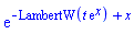exp(-LambertW(t*exp(x))+x)