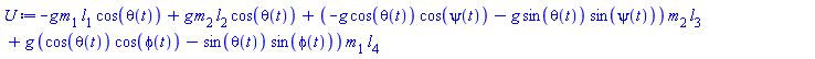 -g*m[1]*l[1]*cos(theta(t))+g*m[2]*l[2]*cos(theta(t))+(-g*cos(theta(t))*cos(psi(t))-g*sin(theta(t))*sin(psi(t)))*m[2]*l[3]+g*(cos(theta(t))*cos(phi(t))-sin(theta(t))*sin(phi(t)))*m[1]*l[4]