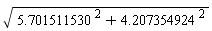 sqrt(5.701511530^2+4.207354924^2)