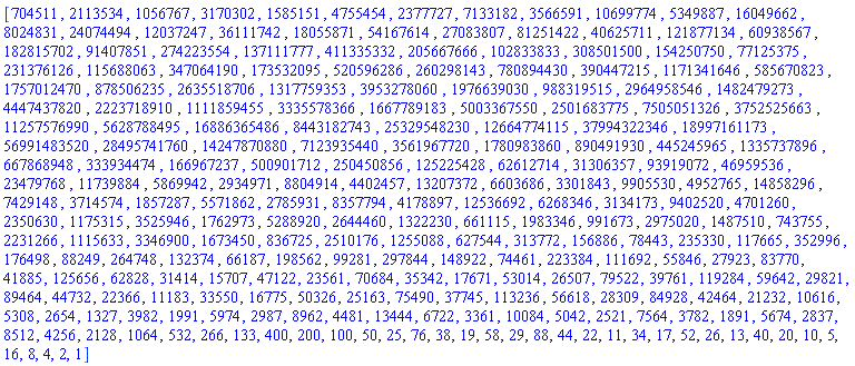 [704511, 2113534, 1056767, 3170302, 1585151, 4755454, 2377727, 7133182, 3566591, 10699774, 5349887, 16049662, 8024831, 24074494, 12037247, 36111742, 18055871, 54167614, 27083807, 81251422, 40625711, 121877134, 60938567, 182815702, 91407851, 274223554, 137111777, 411335332, 205667666, 102833833, 308501500, 154250750, 77125375, 231376126, 115688063, 347064190, 173532095, 520596286, 260298143, 780894430, 390447215, 1171341646, 585670823, 1757012470, 878506235, 2635518706, 1317759353, 3953278060, 1976639030, 988319515, 2964958546, 1482479273, 4447437820, 2223718910, 1111859455, 3335578366, 1667789183, 5003367550, 2501683775, 7505051326, 3752525663, 11257576990, 5628788495, 16886365486, 8443182743, 25329548230, 12664774115, 37994322346, 18997161173, 56991483520, 28495741760, 14247870880, 7123935440, 3561967720, 1780983860, 890491930, 445245965, 1335737896, 667868948, 333934474, 166967237, 500901712, 250450856, 125225428, 62612714, 31306357, 93919072, 46959536, 23479768, 11739884, 5869942, 2934971, 8804914, 4402457, 13207372, 6603686, 3301843, 9905530, 4952765, 14858296, 7429148, 3714574, 1857287, 5571862, 2785931, 8357794, 4178897, 12536692, 6268346, 3134173, 9402520, 4701260, 2350630, 1175315, 3525946, 1762973, 5288920, 2644460, 1322230, 661115, 1983346, 991673, 2975020, 1487510, 743755, 2231266, 1115633, 3346900, 1673450, 836725, 2510176, 1255088, 627544, 313772, 156886, 78443, 235330, 117665, 352996, 176498, 88249, 264748, 132374, 66187, 198562, 99281, 297844, 148922, 74461, 223384, 111692, 55846, 27923, 83770, 41885, 125656, 62828, 31414, 15707, 47122, 23561, 70684, 35342, 17671, 53014, 26507, 79522, 39761, 119284, 59642, 29821, 89464, 44732, 22366, 11183, 33550, 16775, 50326, 25163, 75490, 37745, 113236, 56618, 28309, 84928, 42464, 21232, 10616, 5308, 2654, 1327, 3982, 1991, 5974, 2987, 8962, 4481, 13444, 6722, 3361, 10084, 5042, 2521, 7564, 3782, 1891, 5674, 2837, 8512, 4256, 2128, 1064, 532, 266, 133, 400, 200, 100, 50, 25, 76, 38, 19, 58, 29, 88, 44, 22, 11, 34, 17, 52, 26, 13, 40, 20, 10, 5, 16, 8, 4, 2, 1]