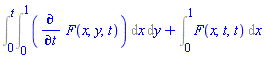 Int(Int(diff(F(x, y, t), t), x = 0 .. 1), y = 0 .. t)+Int(F(x, t, t), x = 0 .. 1)