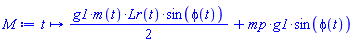 proc (t) options operator, arrow, function_assign; (1/2)*g1*m(t)*Lr(t)*sin(phi(t))+mp*g1*sin(phi(t)) end proc