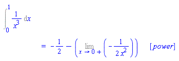 "[[(&int;)[0]^11/(x^3) &DifferentialD;x],[ ,"=",-1/2-((lim)(-1/(2 x^2))), [power]]]"