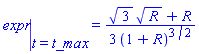 eval(expr, t = t_max) = (1/3)*(3^(1/2)*R^(1/2)+R)/(1+R)^(3/2)