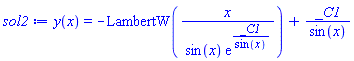 y(x) = -LambertW(x/(sin(x)*exp(_C1/sin(x))))+_C1/sin(x)