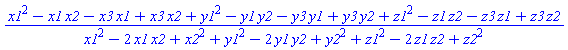 (x1^2-x1*x2-x1*x3+x2*x3+y1^2-y1*y2-y1*y3+y2*y3+z1^2-z1*z2-z1*z3+z2*z3)/(x1^2-2*x1*x2+x2^2+y1^2-2*y1*y2+y2^2+z1^2-2*z1*z2+z2^2)