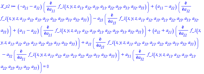 (-a__21-a__12)*(diff(f_1(x, y, z, a__11, a__12, a__13, a__21, a__22, a__23, a__31, a__32, a__33), a__11))+(a__11-a__22)*(diff(f_1(x, y, z, a__11, a__12, a__13, a__21, a__22, a__23, a__31, a__32, a__33), a__12))-a__23*(diff(f_1(x, y, z, a__11, a__12, a__13, a__21, a__22, a__23, a__31, a__32, a__33), a__13))+(a__11-a__22)*(diff(f_1(x, y, z, a__11, a__12, a__13, a__21, a__22, a__23, a__31, a__32, a__33), a__21))+(a__12+a__21)*(diff(f_1(x, y, z, a__11, a__12, a__13, a__21, a__22, a__23, a__31, a__32, a__33), a__22))+a__13*(diff(f_1(x, y, z, a__11, a__12, a__13, a__21, a__22, a__23, a__31, a__32, a__33), a__23))-a__32*(diff(f_1(x, y, z, a__11, a__12, a__13, a__21, a__22, a__23, a__31, a__32, a__33), a__31))+a__31*(diff(f_1(x, y, z, a__11, a__12, a__13, a__21, a__22, a__23, a__31, a__32, a__33), a__32)) = 0