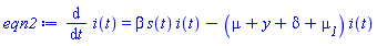 diff(i(t), t) = beta*s(t)*i(t)-(mu+y+delta+mu__1)*i(t)
