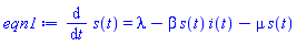 diff(s(t), t) = lambda-beta*s(t)*i(t)-mu*s(t)