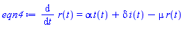 diff(r(t), t) = alpha*t(t)+delta*i(t)-mu*r(t)