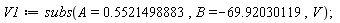 V1 := subs(A = .5521498883, B = -69.92030119, V)
