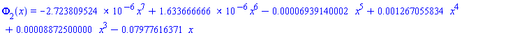 Phi[2](x) = -0.2723809524e-5*x^7+0.1633666666e-5*x^6-0.6939140002e-4*x^5+0.1267055834e-2*x^4+0.8872500000e-4*x^3-0.7977616371e-1*x