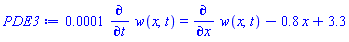PDE3 := 0.1e-3*(diff(w(x, t), t)) = diff(w(x, t), x)-.8*x+3.3