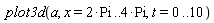 plot3d(a, x = 2*Pi .. 4*Pi, t = 0 .. 10)