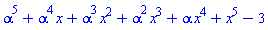 x^5+alpha*x^4+alpha^2*x^3+alpha^3*x^2+alpha^4*x+alpha^5-3