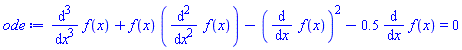 diff(diff(diff(f(x), x), x), x)+f(x)*(diff(diff(f(x), x), x))-(diff(f(x), x))^2-.5*(diff(f(x), x)) = 0