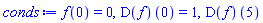 f(0) = 0, (D(f))(0) = 1, (D(f))(5)