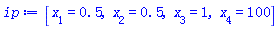 [x[1] = .5, x[2] = .5, x[3] = 1, x[4] = 100]