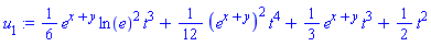 (1/6)*e^(x+y)*ln(e)^2*t^3+(1/12)*(e^(x+y))^2*t^4+(1/3)*e^(x+y)*t^3+(1/2)*t^2