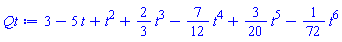 3-5*t+t^2+(2/3)*t^3-(7/12)*t^4+(3/20)*t^5-(1/72)*t^6
