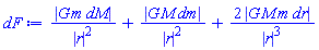 abs(G*m*dM)/abs(r)^2+abs(G*M*dm)/abs(r)^2+2*abs(G*M*m*dr)/abs(r)^3