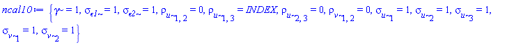 {gamma = 1, sigma__epsilon1 = 1, sigma__epsilon2 = 1, rho__u[1, 2] = 0, rho__u[1, 3] = INDEX, rho__u[2, 3] = 0, rho__v[1, 2] = 0, sigma__u[1] = 1, sigma__u[2] = 1, sigma__u[3] = 1, sigma__v[1] = 1, sigma__v[2] = 1}